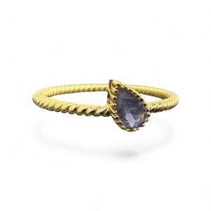 Blue Iolite Ring Gold Plated 925 Sterling Silver US Size 9 Stackable